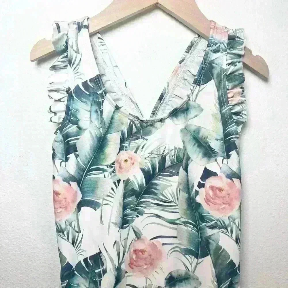 Cinnamon Girl Girls Hawaiian Floral Ruffled Sleeve Swimsuit Size 6